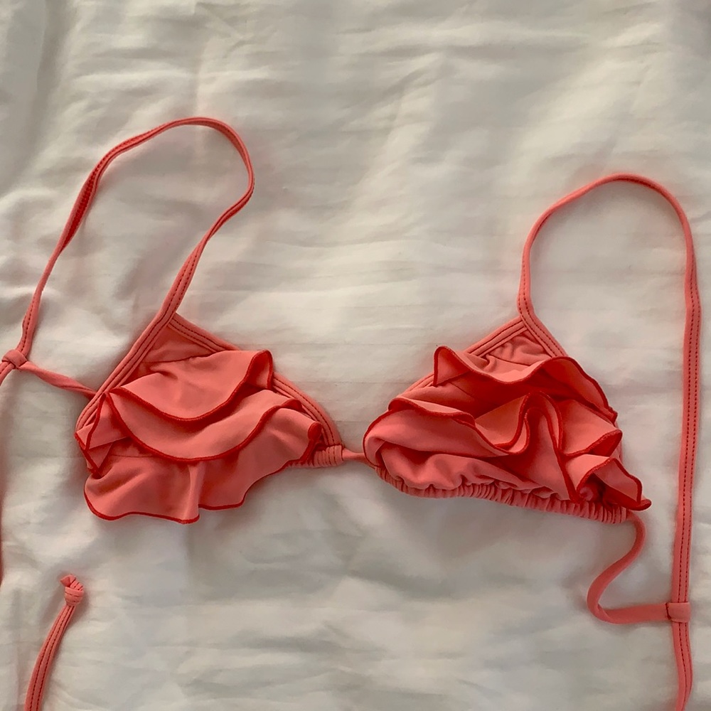 Tori Praver ruffle triangle top size S — coral